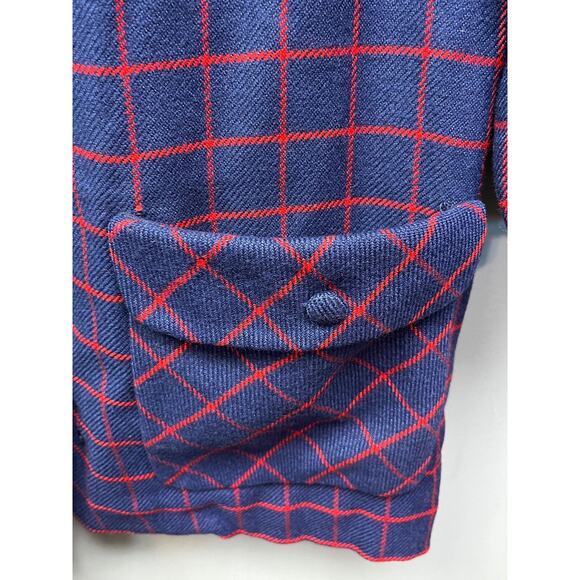 Vintage Herman Marcus Jacket Womens large red/Blue plaid jacket button front - Picture 5 of 5